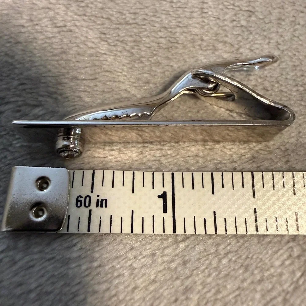 Vintage Slim Silver Tie‎ Clip Money Clip Crystal Accent Mid Century